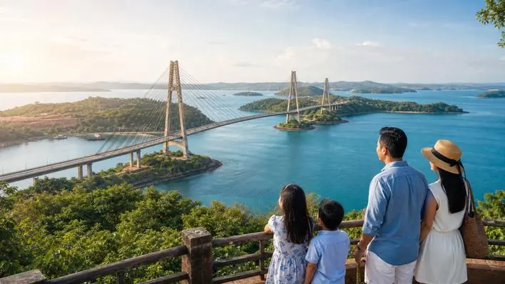 Keluarga menikmati panorama Jembatan Barelang di Batam